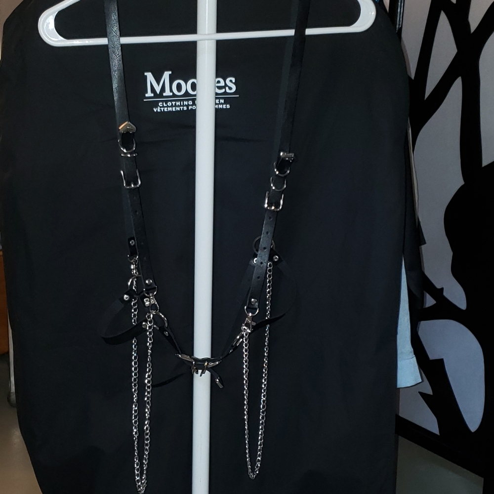 Faux leather & chain harness
